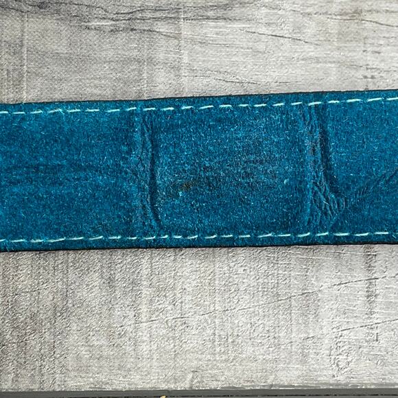 Vintage Native American Indian Head Silver Buckle Teal Calfskin Leather Belt S - Picture 6 of 10